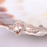 1.2ct Pear Cut Peach Morganite Solitaire Engagement Ring 14k Rose Gold Finish