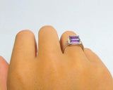 2ct Engagement Ring Emerald Cut Purple Amethyst Split Band 14k White Gold Finish