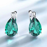 2.3ct Stud Earrings Pear Cut Emerald Solitaire Latch Back 14k White Gold Finish