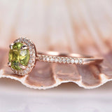 2ct Round Cut Green Peridot Halo Proposal Engagement Ring 14k Rose Gold Finish