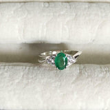 2ct Oval Cut Green Emerald Diamond Petite Round Accents Ring 14k WhiteGold Over