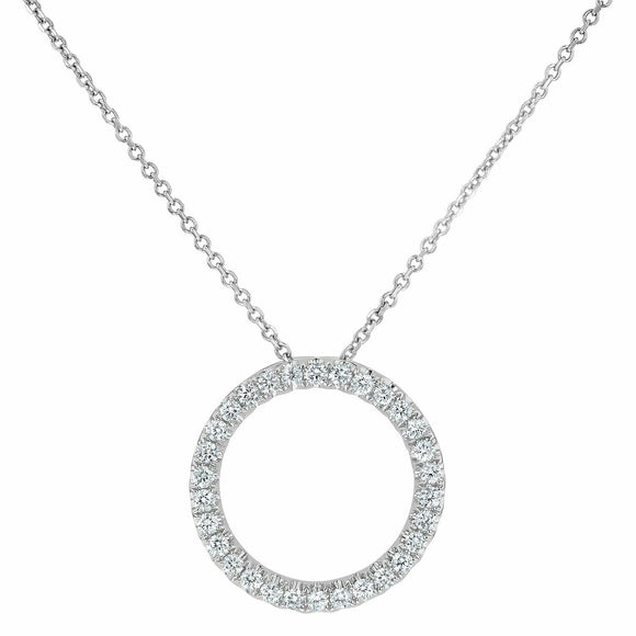 1.5ct Diamond Pendant Chain Round Cut Brilliant Open Circular 14k WhiteGold Over