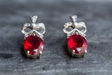 2ct Drop Earrings Oval Cut Pink Ruby Knot Partywear Design 14k White Gold Finish