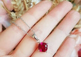 2ct Cushion Cut Pink Ruby Pendant with Chain Solitaire 14k White Gold Finish