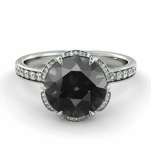 2.3ct Round Cut Black Diamond Floral Women Engagement Ring 14k White Gold Finish