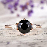 1.2Ct Round Cut Black Diamond Trilogy Women Engagement Ring 14K Rose Gold Finish