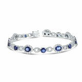 25ct Oval Cut Blue Sapphire Halo Floral Tennis Bracelet 14k White Gold Finish