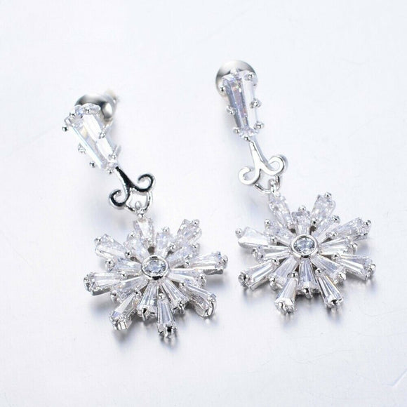 2.1ct Baguette Cut Diamond Unique Snowflake Drop Earrings 14k White Gold Finish