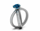 2ct Round Cut London Blue Topaz Braided Open Split Shank Ring 14k WhiteGold Over