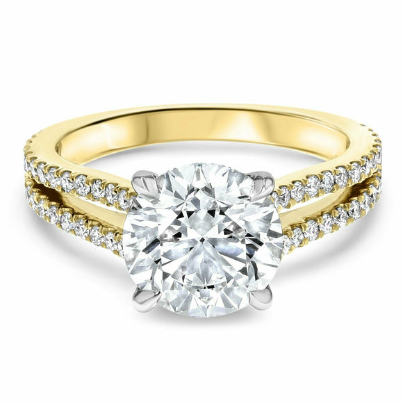 1.5ct Engagement Ring Round Cut Diamond Split Shank Design 14k YellowGold Finish