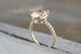 2ct Oval Cut Peach Morganite Engagement Ring 14k Yellow Gold Over Diamond Accent