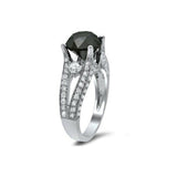 3Ct Round Cut Black Diamond Split Shank Engagement Ring 14K White Gold Finish