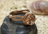 1.6ct Round Cut Peach Morganite Engagement Ring 14k Rose Gold Finish Split Shank