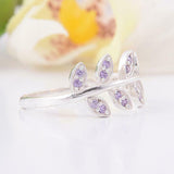 1.5ct Round Purple Amethyst Engagement Ring Floral Leaf Vine 14k White Gold Over