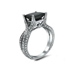 4Ct Princess Cut Black Diamond Ice Split Band Solitaire Ring 14K White Gold Over