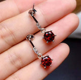 1.5ct Drop Earrings Round Cut Garnet Vertical Bar Dangle 14k White Gold Finish