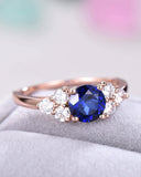 2Ct Round Cut Blue Sapphire Engagement Ring 14K Rose Gold Finish Diamond Accents