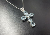 1.5ct Blue Aquamarine Pendant Oval Cut Christ Cross 14k White Gold Over NO CHAIN