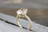 2ct Oval Cut Peach Morganite Engagement Ring 14k Yellow Gold Over Diamond Accent