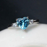 1ct Heart Cut Blue Aquamarine Diamond Accents Trilogy Ring 14k White Gold Finish