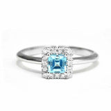 1.2ct Princess Blue Aquamarine Diamond Halo Engagement Ring 14k White Gold Over