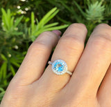 2Ct Round Cut Blue Aquamarine Diamond Halo Engagement Ring 14K White Gold Finish