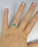 1.5ct Round Cut Green Peridot Engagement Ring 14k White Gold Over Halo Solitaire