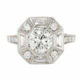 2.3ct Round Cut Diamond Engagement Ring Milgrain Art Deco 14k White Gold Finish