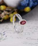 1.7ct Oval Cut Pink Ruby Engagement Ring Split Shank Halo 14k White Gold Finish