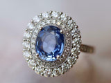 4ct Engagement Ring Oval Cut Blue Sapphire Diamond Dual Halo 14k White Gold Over