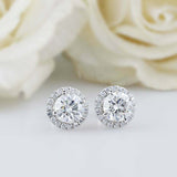 1.6ct Round Cut VVS1D Diamond Halo Stud Earrings Women 14k White Gold Finish