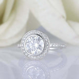 2ct Round Cut VVS1D Diamond Engagement Ring Bezel Set Halo 14k White Gold Finish