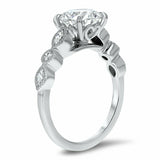 2.4ct Round Cut Diamond Milgrain Accent with Solitaire Ring 14k WhiteGold Finish