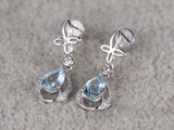 2.3ct Drop Earrings Pear Cut Aquamarine Halo Floral Dangle 14k White Gold Finish