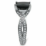 4Ct Princess Cut Black Diamond Ice Split Band Solitaire Ring 14K White Gold Over