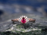 0.4ct Round Cut Pink Ruby Engagement Ring Princess Crown 14k Rose Gold Finish