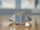 1.5ct Emerald Cut VVS1 Diamond Three Stone Engagement Ring 14k White Gold Finish