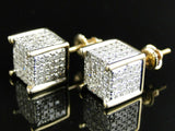 2.5ct Round Diamond Iced Cube Cluster Hip Hop Stud Earrings 14k Yellow Gold Over