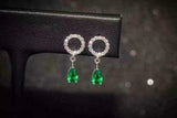 2.3ct Drop Earrings Pear Cut Green Emerald Disc Design 14k White Gold Finish