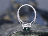 2Ct Round Cut Green Emerald Hexagon Shape Engagement Ring 14K White Gold Finish