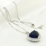 1ct Heart Cut Blue Sapphire Pendant Chain Halo Heart Shape 14k White Gold Finish