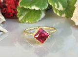 1ct Princess Pink Ruby Engagement Ring 14k Yellow Gold Finish Crown Rope Design