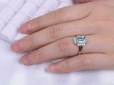 2.2ct Emerald Blue Aquamarine Engagement Ring Split Band Halo 14k WhiteGold Over