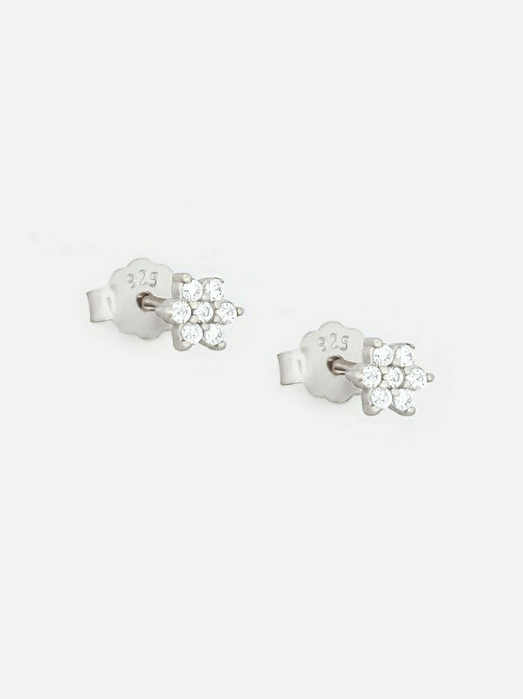 1ct Stud Earrings Round Cut Diamond Floral Cluster 14k White Gold Finish