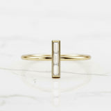 Vertical Bar Engagement Ring 0.35ct Baguette Cut Diamond 14k Yellow Gold Finish