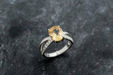 1.6ct Engagement Ring Oval Cut Yellow Citrine Split Shank 14k White Gold Finish