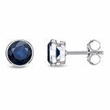 1Ct Round Cut Blue Sapphire Bezel Set Solitaire Stud Earring 14K White Gold Over