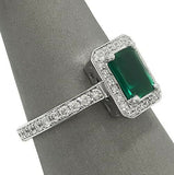 3Ct Green Emerald Vintage Diamond Accents Halo Engage Ring 14K White Gold Finish