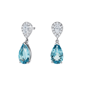 3Ct Pear Cut Blue Aquamarine Elegant Tear Drop Earrings 18K White Gold Finish