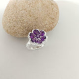 4.5ct Heart Cut Purple Amethyst Hearts Flower Cocktail Ring 14k WhiteGold Finish